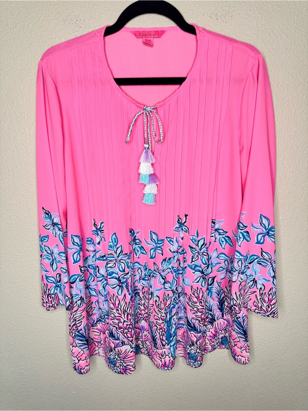 Lilly Pulitzer Marilina Pink Tropics Lucky Lady Tunic Top size L